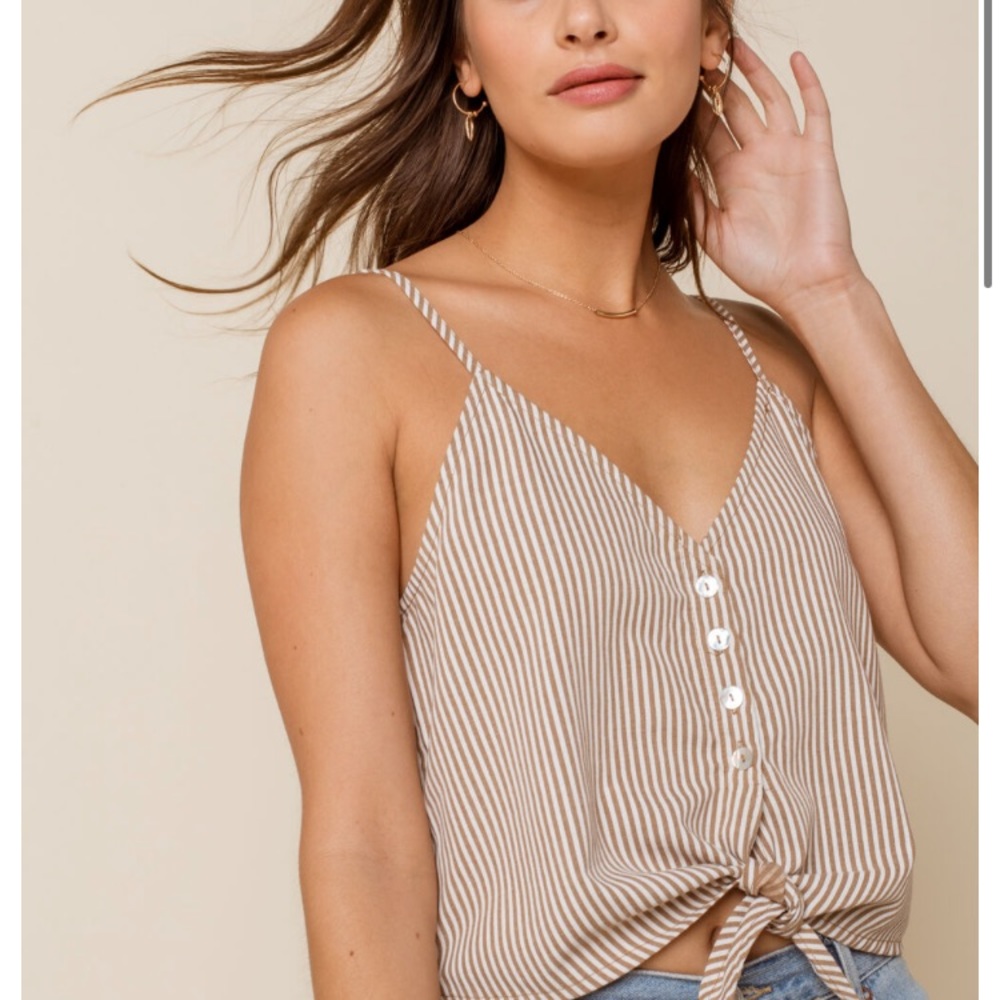 Rhythm. Hastings Brown Stripe Crop Waist Tie Tank Top XL